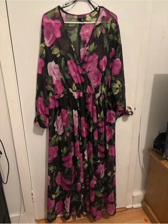 Alexa B Nites Dresses & Skirts - Floral Wrap Maxi Dress - Pink on Black